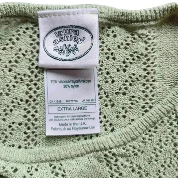 Laura Ashley Short Sleeve Lace Jumper Vintage 1997 Green Pointelle  Women's XL - Picture 7 of 10